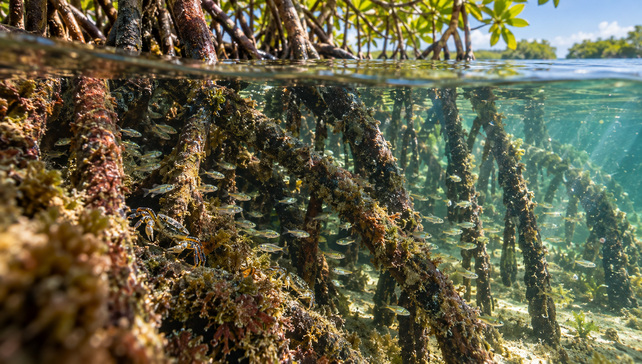Mangrove roots sheltering marine life